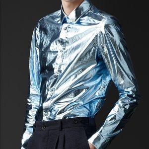 Men’s Burberry Prorsum Metallic Blue Shirt M Medium